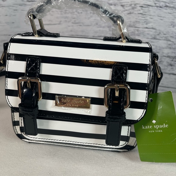 Kids Kate Spade Black cream stripe scout bag - Picture 3 of 7